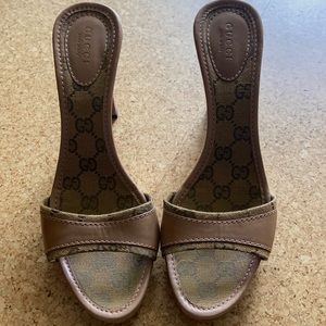 Gucci GG logo leather & canvas heeled sandal